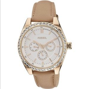 Fossil Women's Crystal Bezel Leather Strap Watch